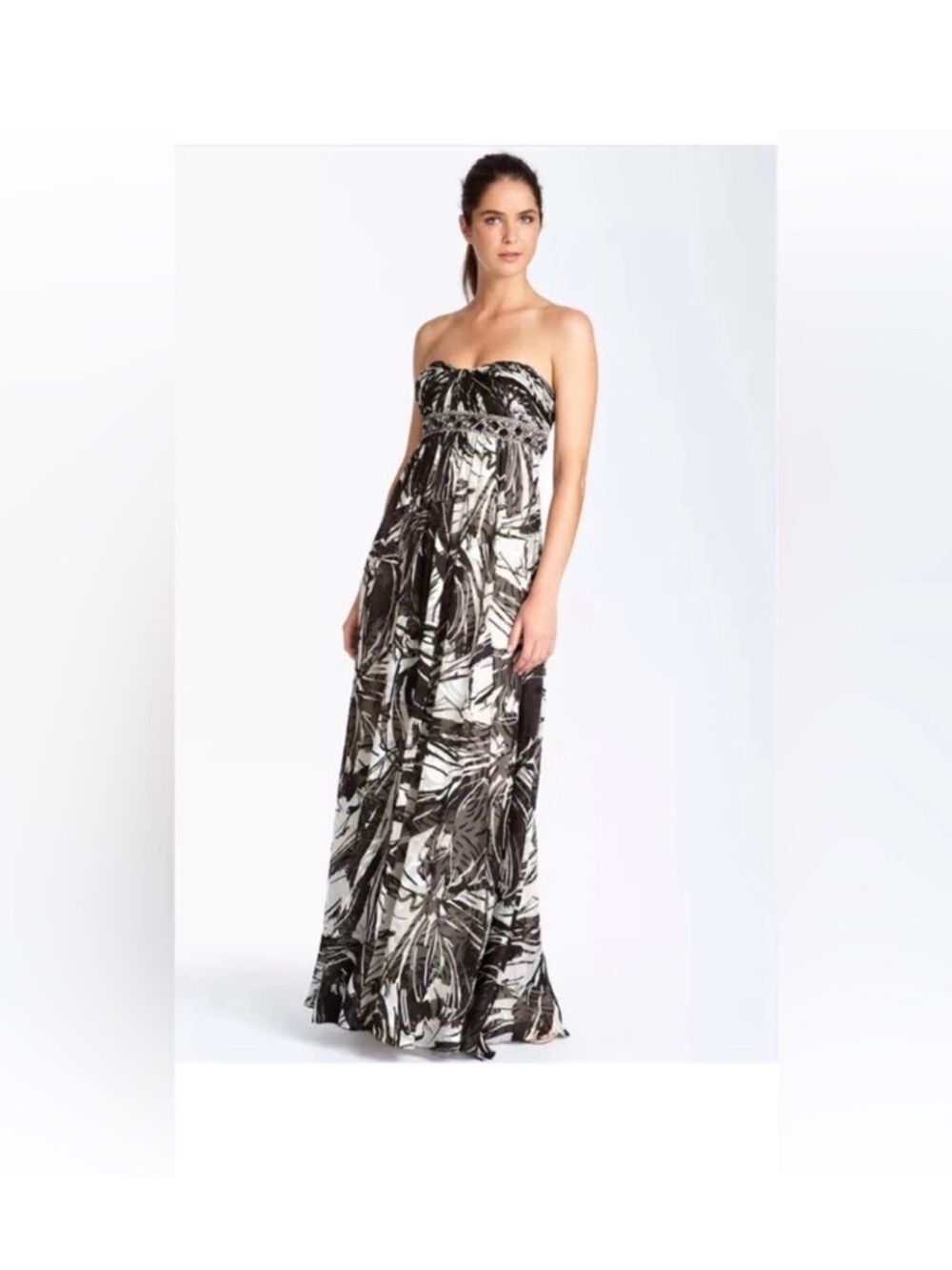 BCBGMaxAzria Silk blend Rhinestone Embellished Full Length Strapless Dress XXS